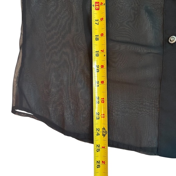 St John Womens Black Sheer Ruffle Front Button Up Blouse Size 10 Crystal Buttons - Picture 6 of 14